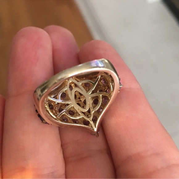 Tanzanite cluster gold plated sterling silver ring - Picture 4 of 13